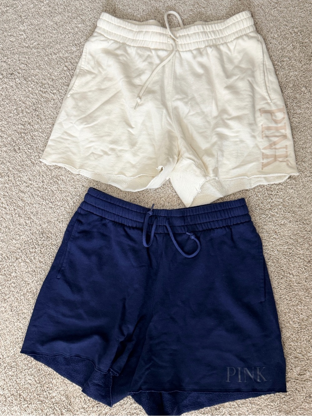 PINK Victoria's Secret Cotton Drawstring Lounge Shorts - White & Navy